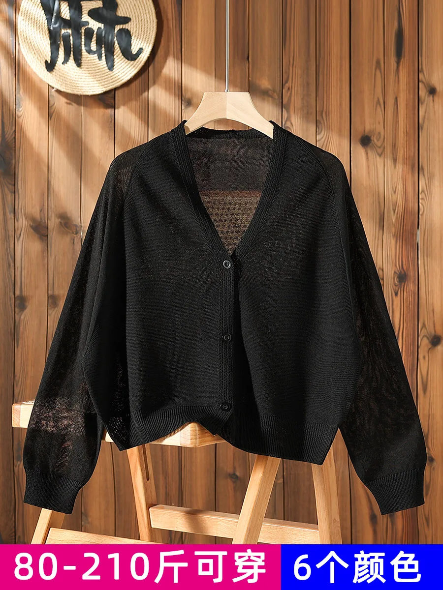 High Quality Short Bat Sleeved Ice Silk Sunscreen Cardigan Thin Women's Summer Knitted Air-conditioned Sweater Outerwear