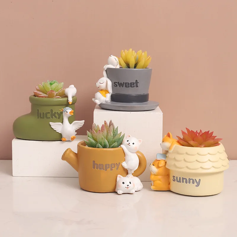 

Cartoons Rabbit Flower Pot Resin Animals Flowerpot Cute Vase Cactus Succulent Plants Potted Flower Arrangement Garden Decoration