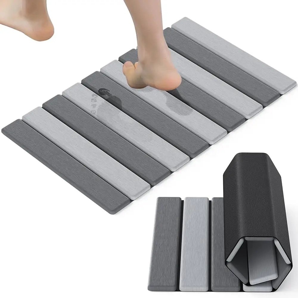 

Stone Bath Mat Foldable Diatomaceous Earth Bath Mat Non-Slip Absorbent Shower Stone Mat Quick Dry Easy Clean for Bathroom Fl