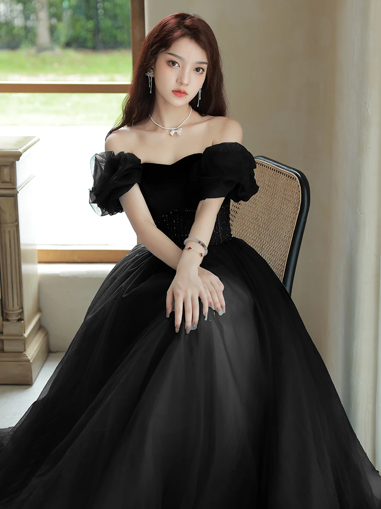 

Ele Bla Evening Gown Women's 2025 New High-End Luxury Princ Sle Birthday Wedding Dr Long Sve Floor Length