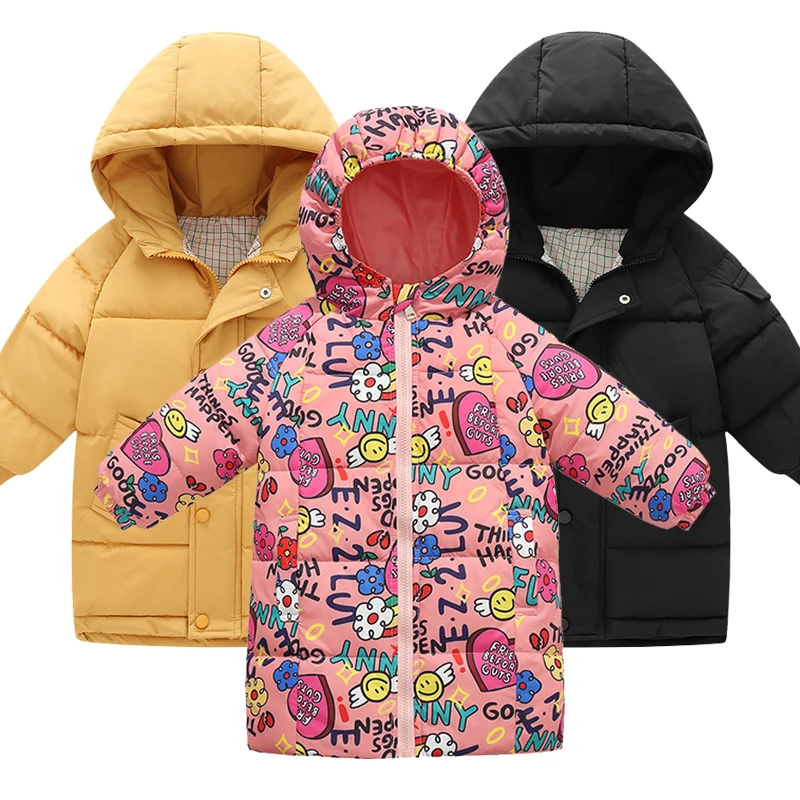 2022 new children\'s letter printed down jacket boys\' and girls\' medium and long cotton jacket baby wash free thickened warm jack