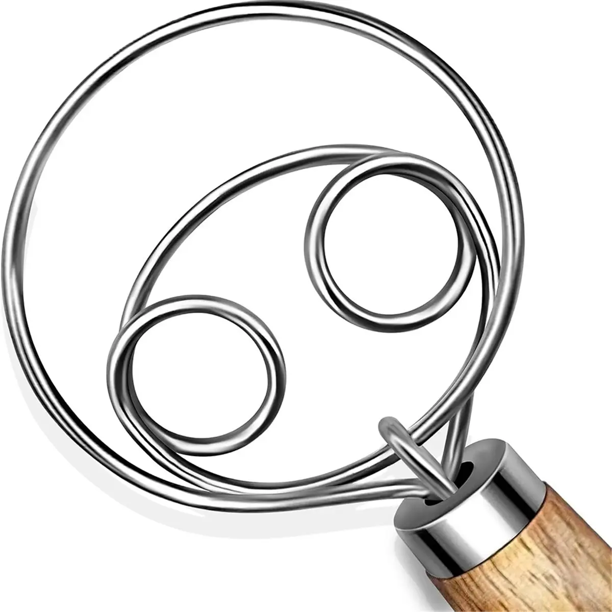 BAAQ Danish Dough Whisk Stainless Steel Hook with Long Wooden Handle Essential Dough Whisk & Sourdough Bread Baking Supplies
