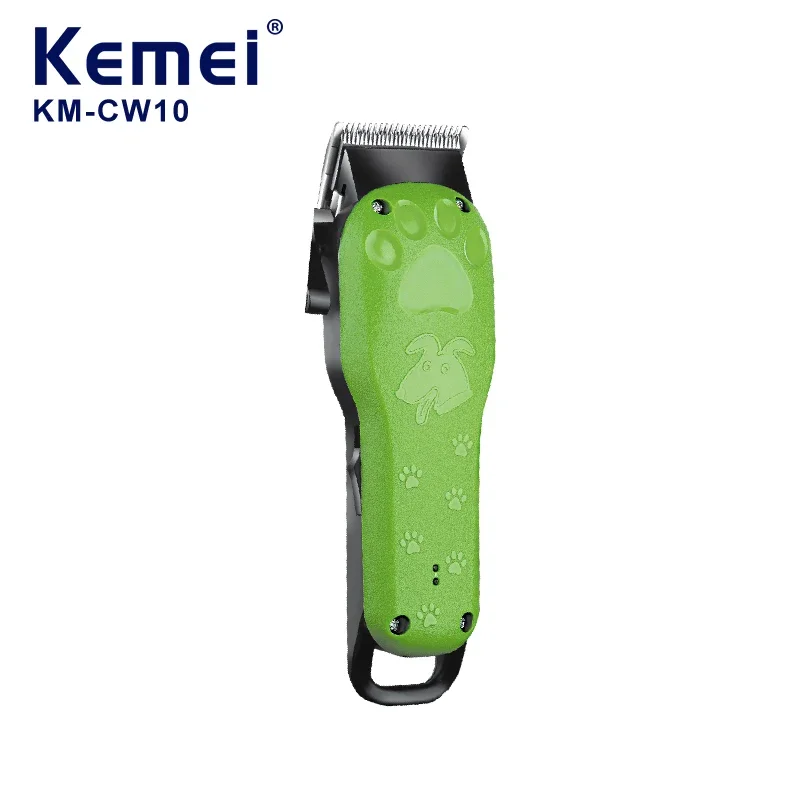 Kemei-km-cw10 pet cabelo clipper, carregamento USB, desenhos animados, verde, grooming, cão, profissional