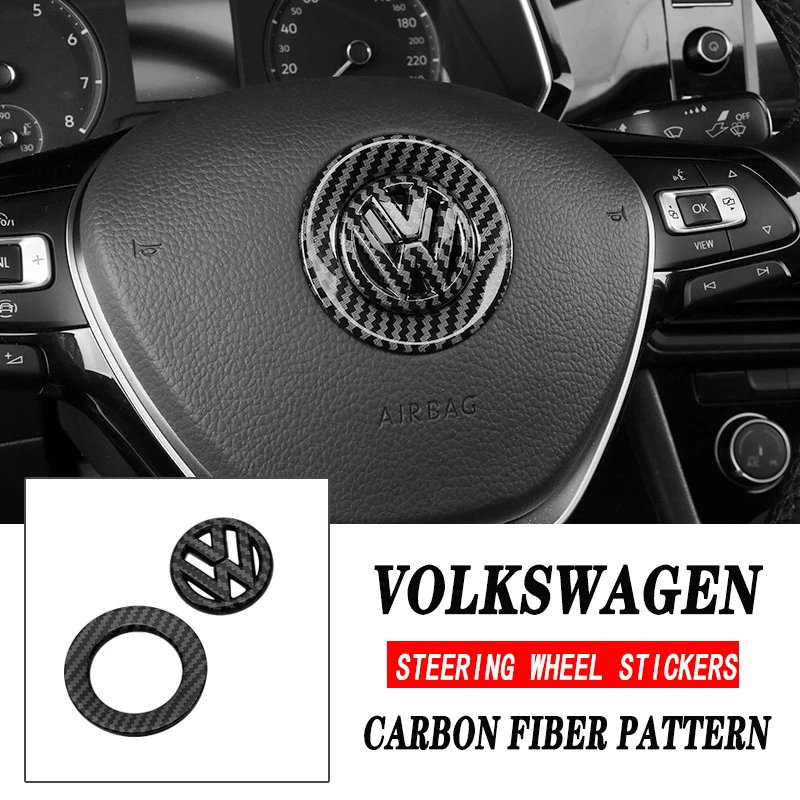 ABS Carbon fiber pattern Car Logo Steering Wheel Decoration Sticker Accessories For VW GTI R Line Polo Golf 5 6 Passat Scirocco