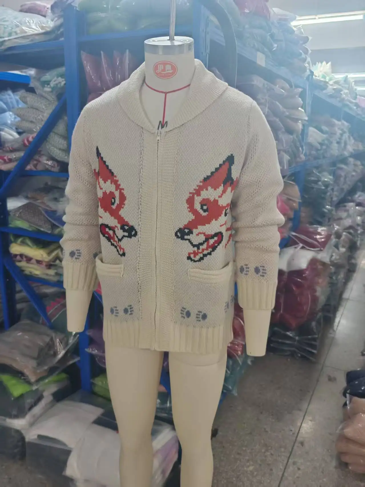 Men's Fox Plaid Knitted Sweater Blazer for Spring 2026 - Thick Knit with Zipper Closure Loose and Comfortable Style