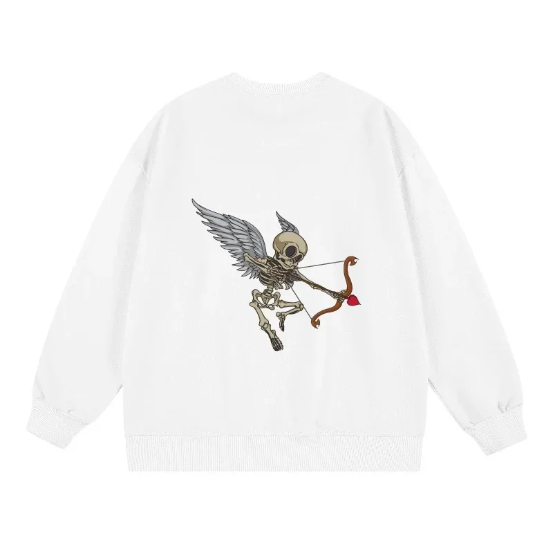 2025 Spring Autumn Sweatshirt Skeleton Cupid Graphic Pullovers Trendy Streetwear Comfortable Loose Fit Fashion Casual Sportswear