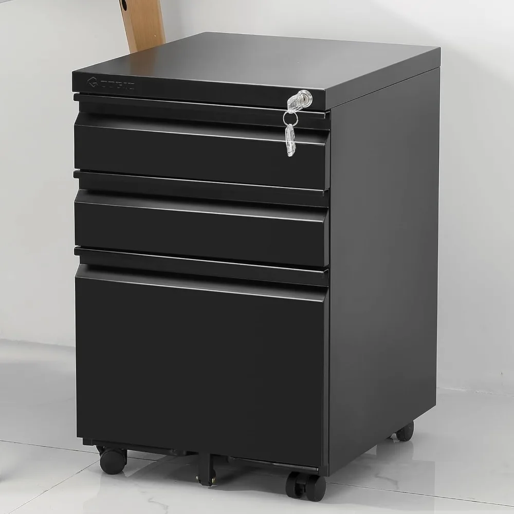 3-Drawer Mobile File Cabinets Rolling Metal Filing Cabinet for Legal & Letter Files Anti-tilt Design File Cabinets