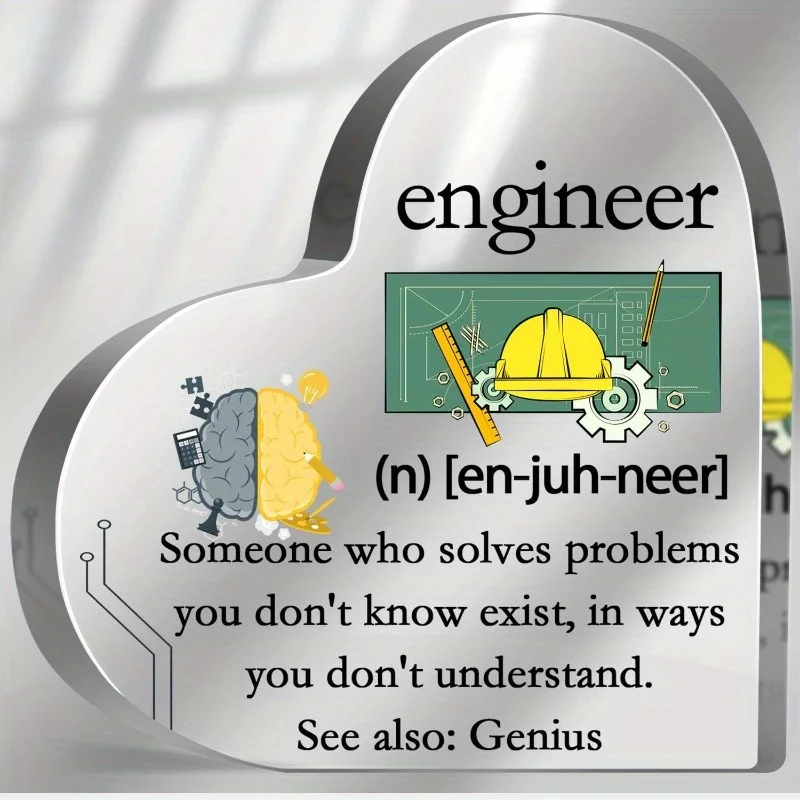 Acrylic Engineer Definition Sign - Home Office Desk Decor, Gift for Mechanical Engineers