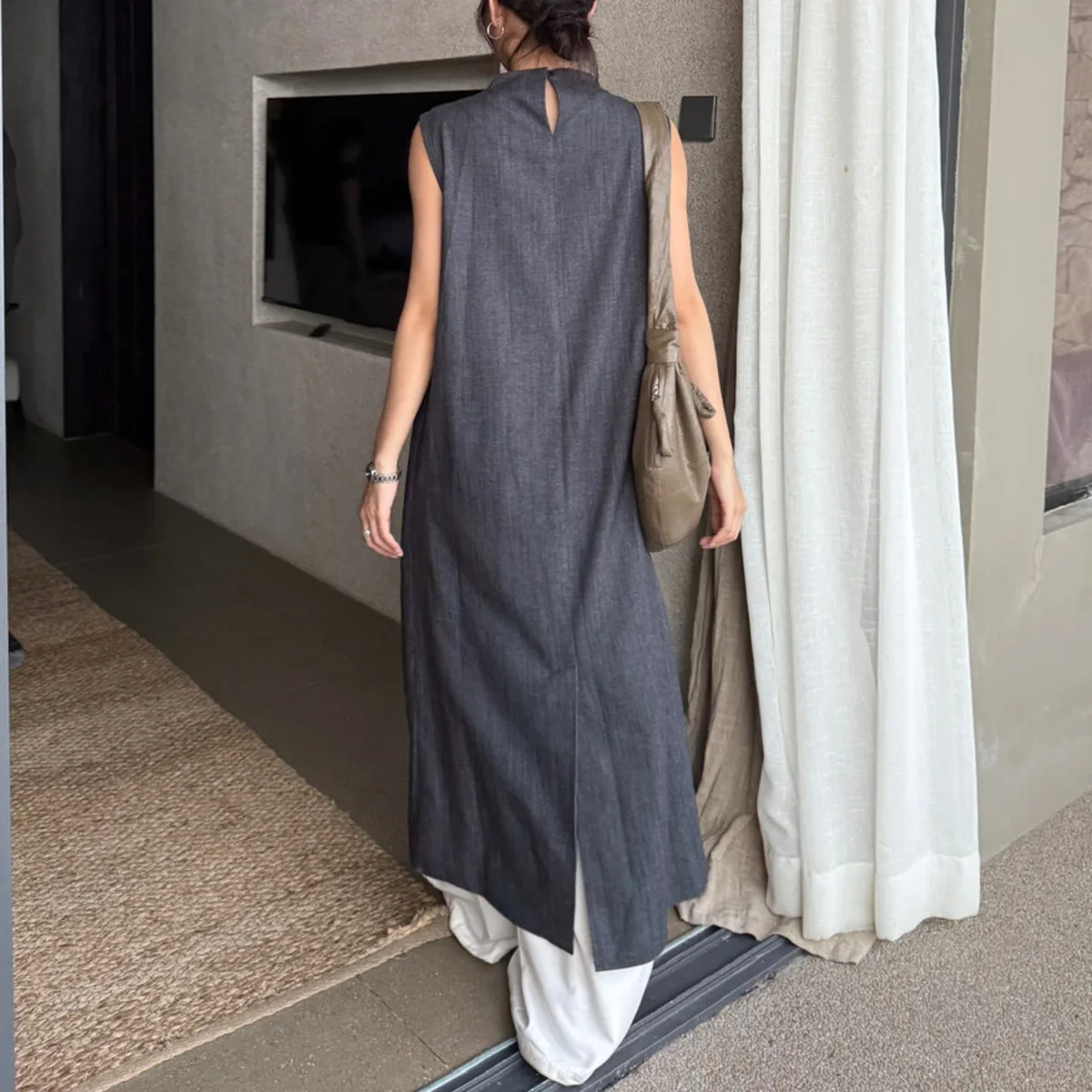 KWTX 2025 Abito lungo elegante senza maniche con spalle scoperte-Abito da salotto in chiffon dalla vestibilità ampia per le donne, abbigliamento casual di inizio autunno, Boho Chic