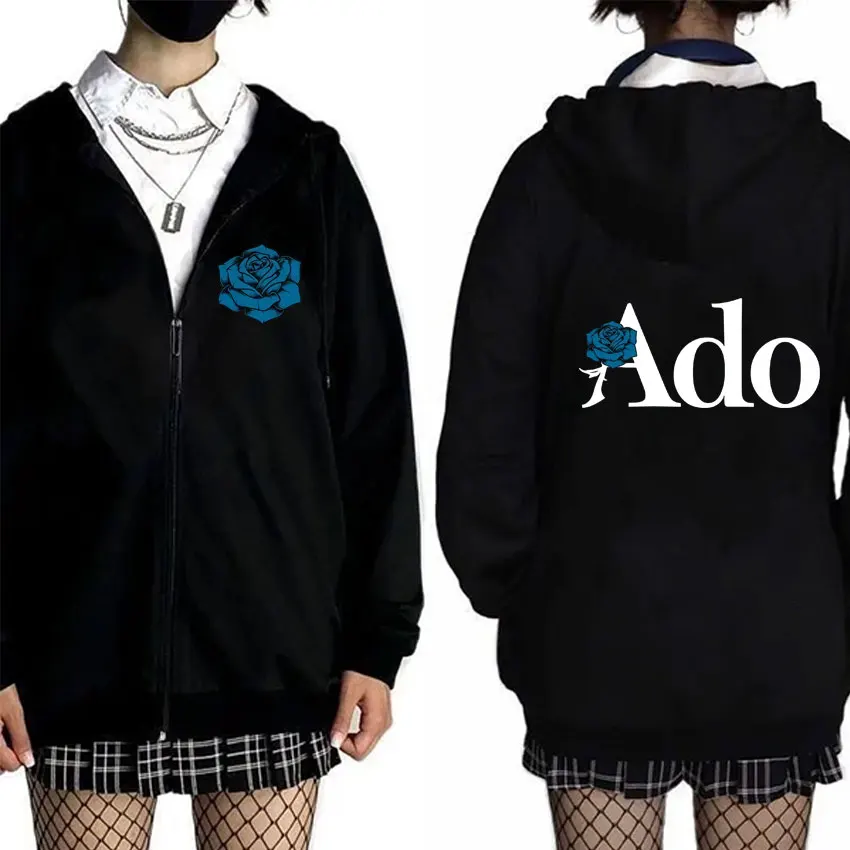 

Ado Logo Graphic Zipper Hoodie Men Women Clothing Fashion Japanese Pop Music Zip Up Hoodies Male Vintage Casual Oversized Jacket