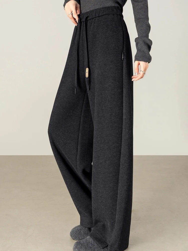 SENTUBILA Knitted Long Pants for Woman 2025 Autumn Winter Loose Pant Casual Drawstring Elastic Waist Female Trousers 154KA2440