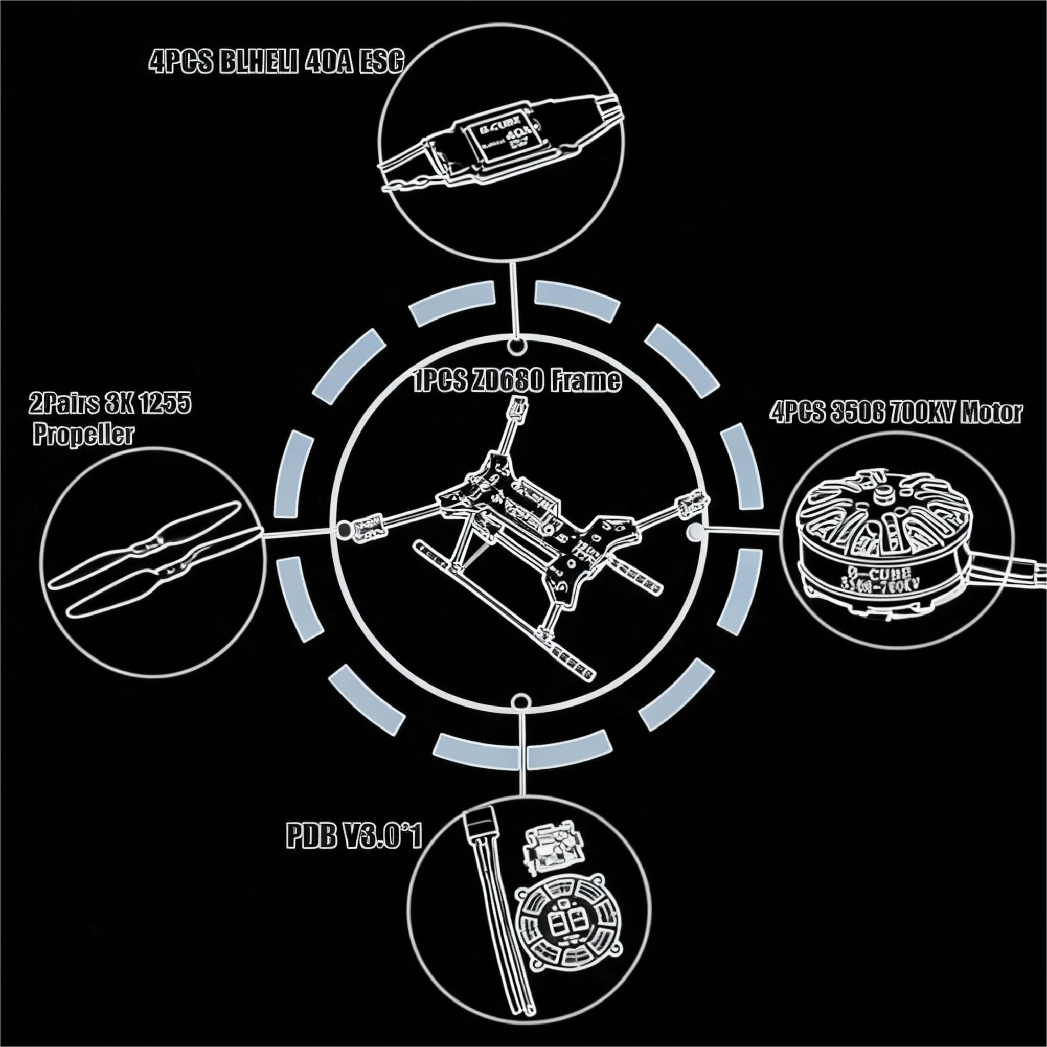 Nouveau bras pliable hexa-rotor en Fiber de carbone ZD680, moteur 3508 700KV 40A Esc, Kit de cadre hexagonal pour train d'atterrissage inflodable