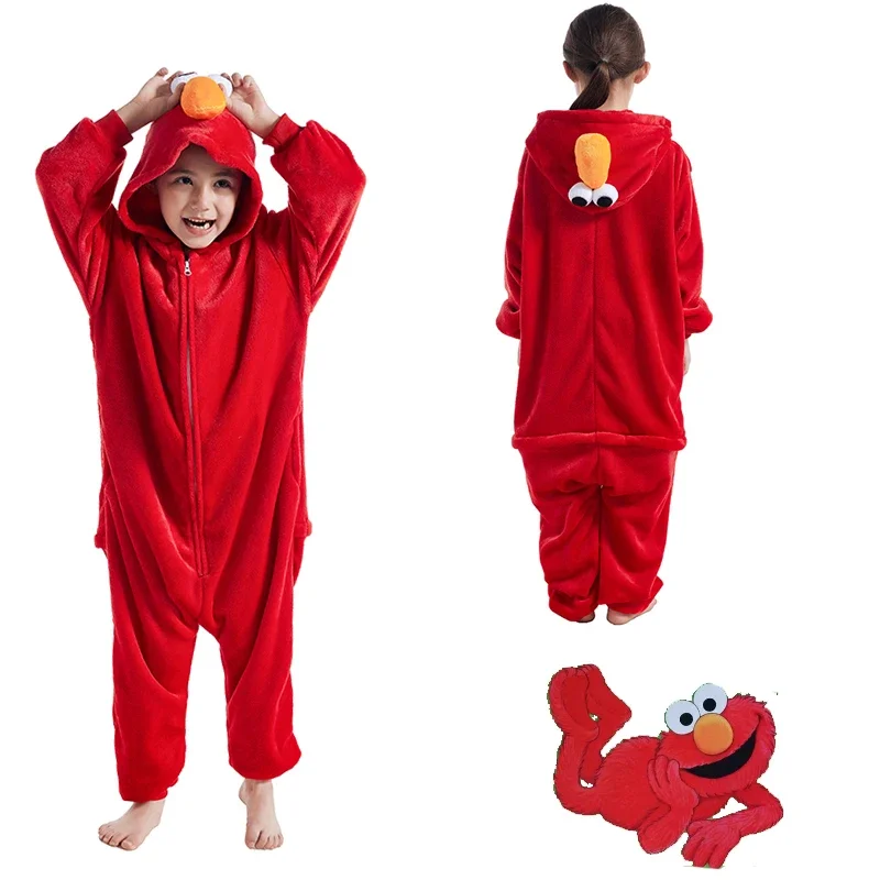 Pijama de una pieza de Elmo para niño y niña, traje de Cosplay de una pieza para Halloween, ropa de cuerpo completo, ropa de casa de Anime de dibujos animados