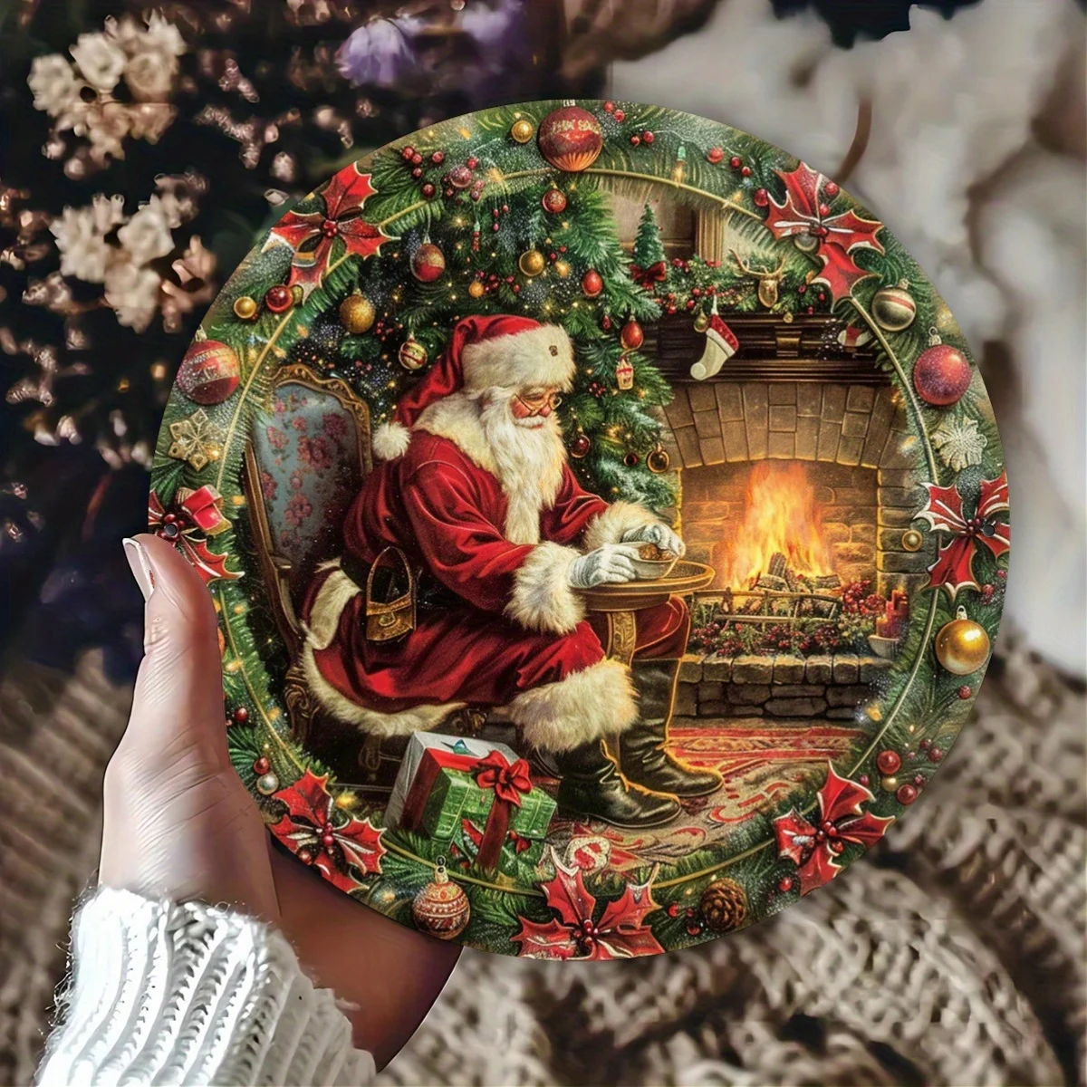 1 pièce, Christmas Tree Miracle: Santa'S Gift Night, plaque en aluminium vintage, 8x8 pouces, décoration murale en métal pour l'intérieur et l'extérieur, Hom