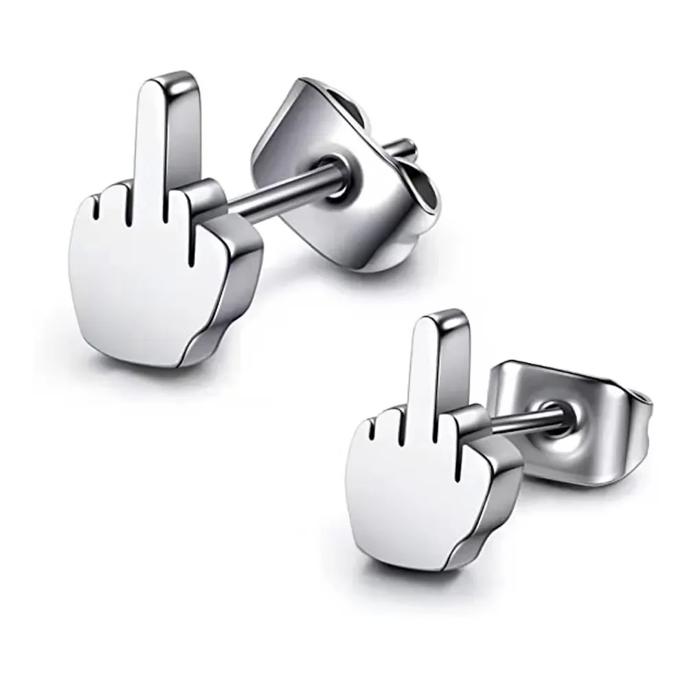 Vintage Punk Middle Finger Ear Studs Earrings for Men Women Unisex Fashion Cool Creative Personality Stud Earrings Jewelry