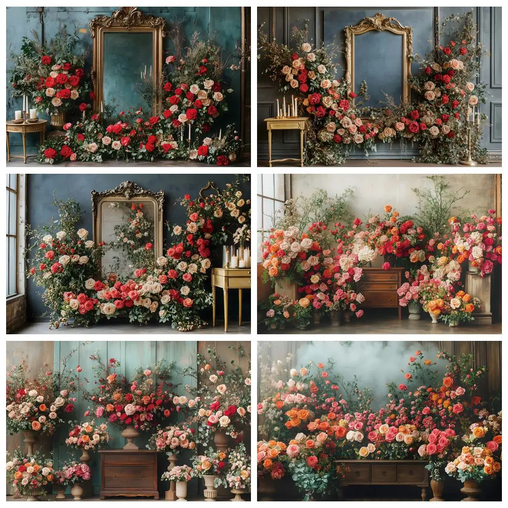 Valentine's Day Photography Backdrop Vintage European Style Room Wall Rose Flower February 14 Wedding Party Photocall Background