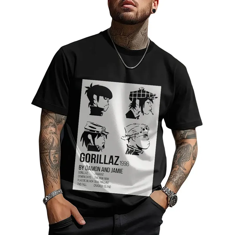 Gorillaz Virtual Rock Band Graphic T‑shirt Unisex Vintage Y2K Tee Hip Hop Streetwear 0824 Casual Cotton Tops S-6XL Fan Gift
