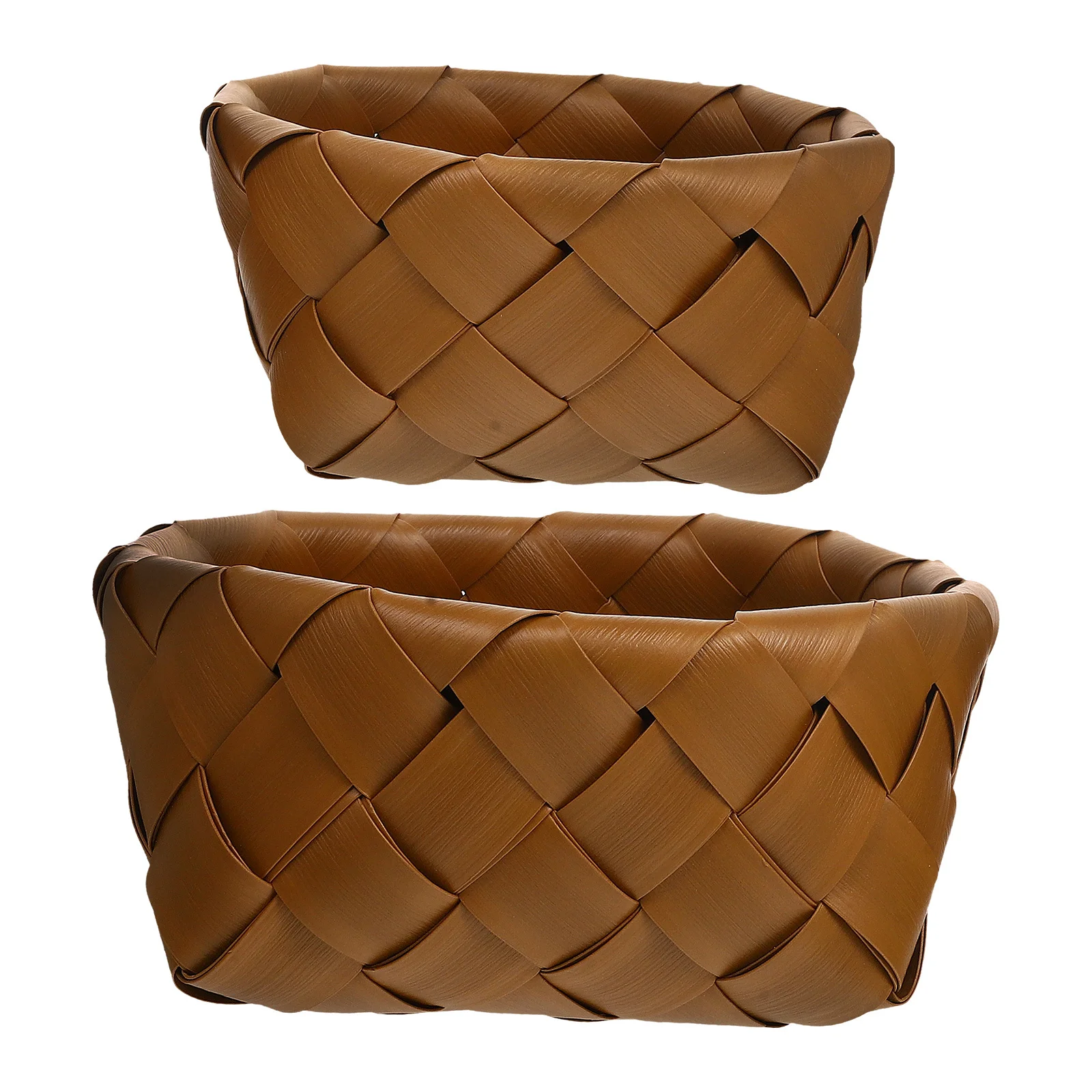 

2Pcs Imitation Rattan Woven Storage Basket Kitchen Fruit Bread Organizer Multi- Decorative Container