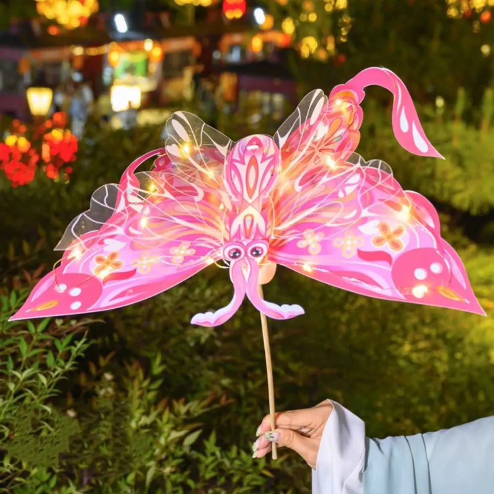 Handmade Mid-Autumn Festival Lantern DIY Dragonfly Shape Paper Handheld Glowing Lantern with LED Light DIY Material Bag