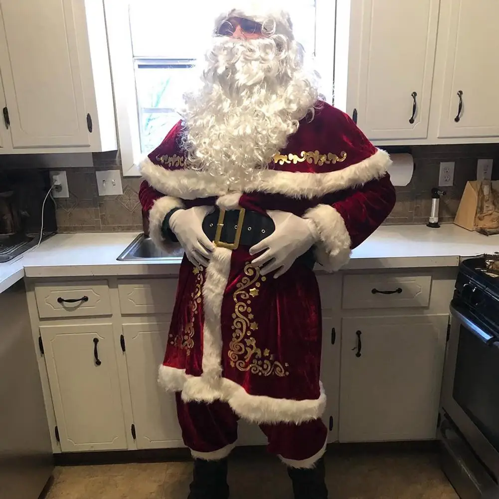 مجموعة أزياء سانتا المخملية سانتا كلوز بدلة مخملية تقليدية مع ملحقات لعروض الكبار وعيد الميلاد للصور #1
