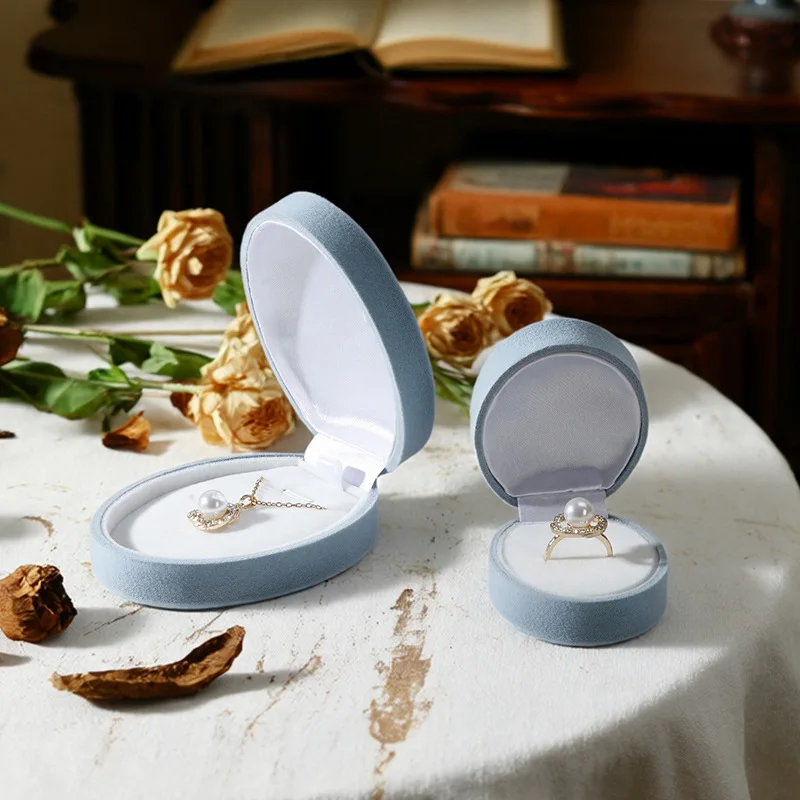 المحمولة أحمر رمادي أزرق توافدوا صندوق خاتم مجوهرات الصوف قلادة صندوق تخزين قلادة صندوق تعبئة المجوهرات #2