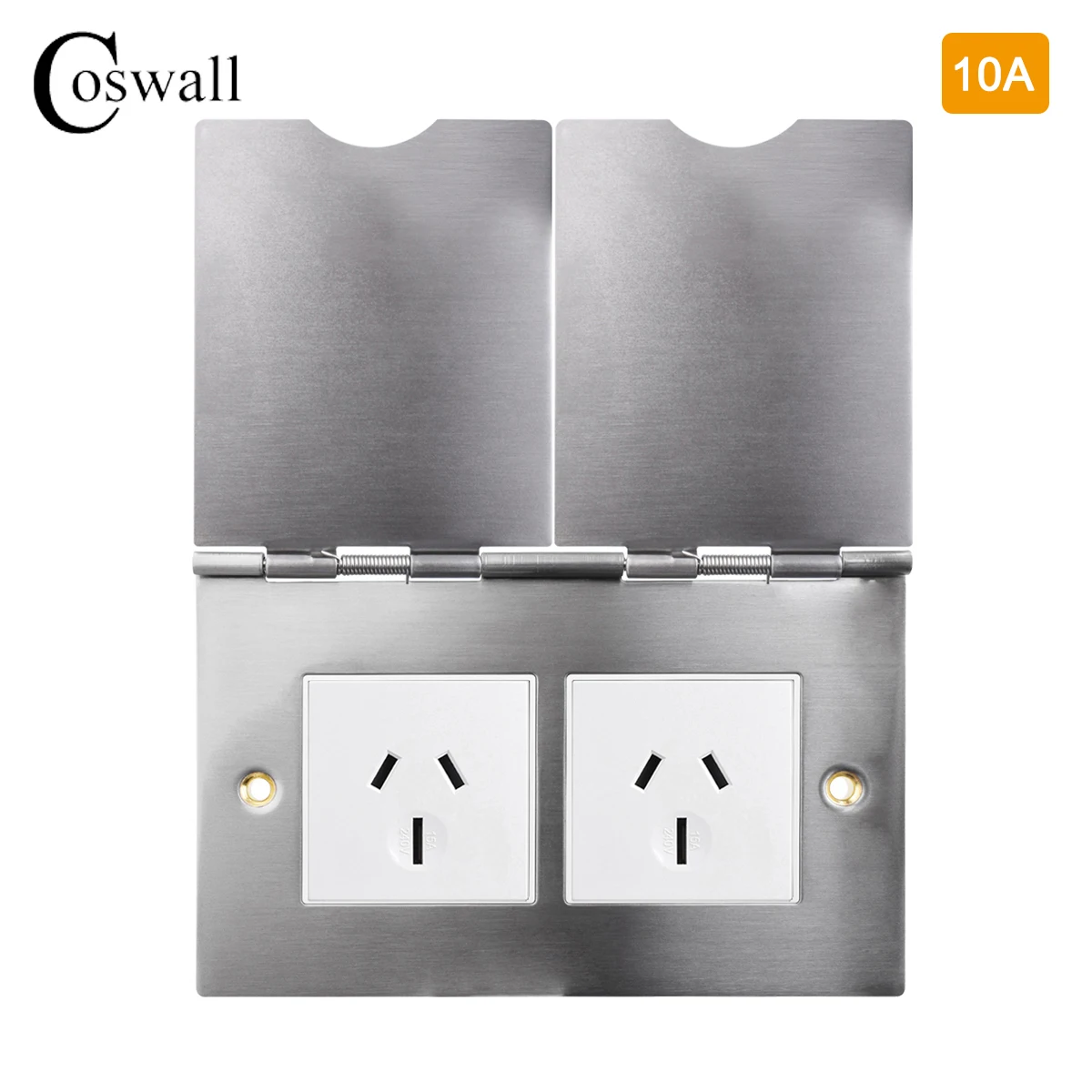 Coswall 304 Stainless Steel Panel  Floor Socket With Base Boxes 10A /15A Australia Wall Power Outlet With Flip Up