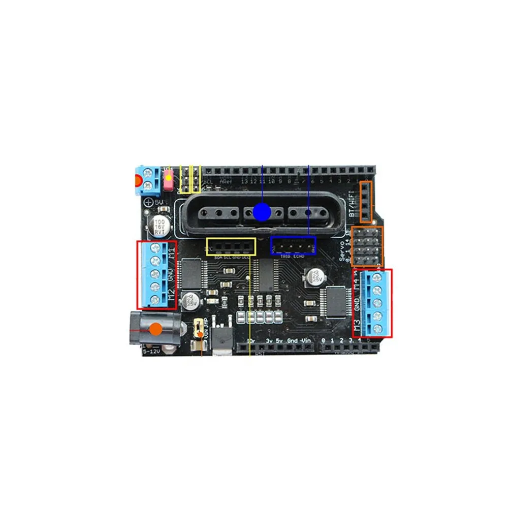 Arduino Shield Expansion Board 6-12V with 4 Channels Motors Servos Ports PS2 Joystick Remote Control