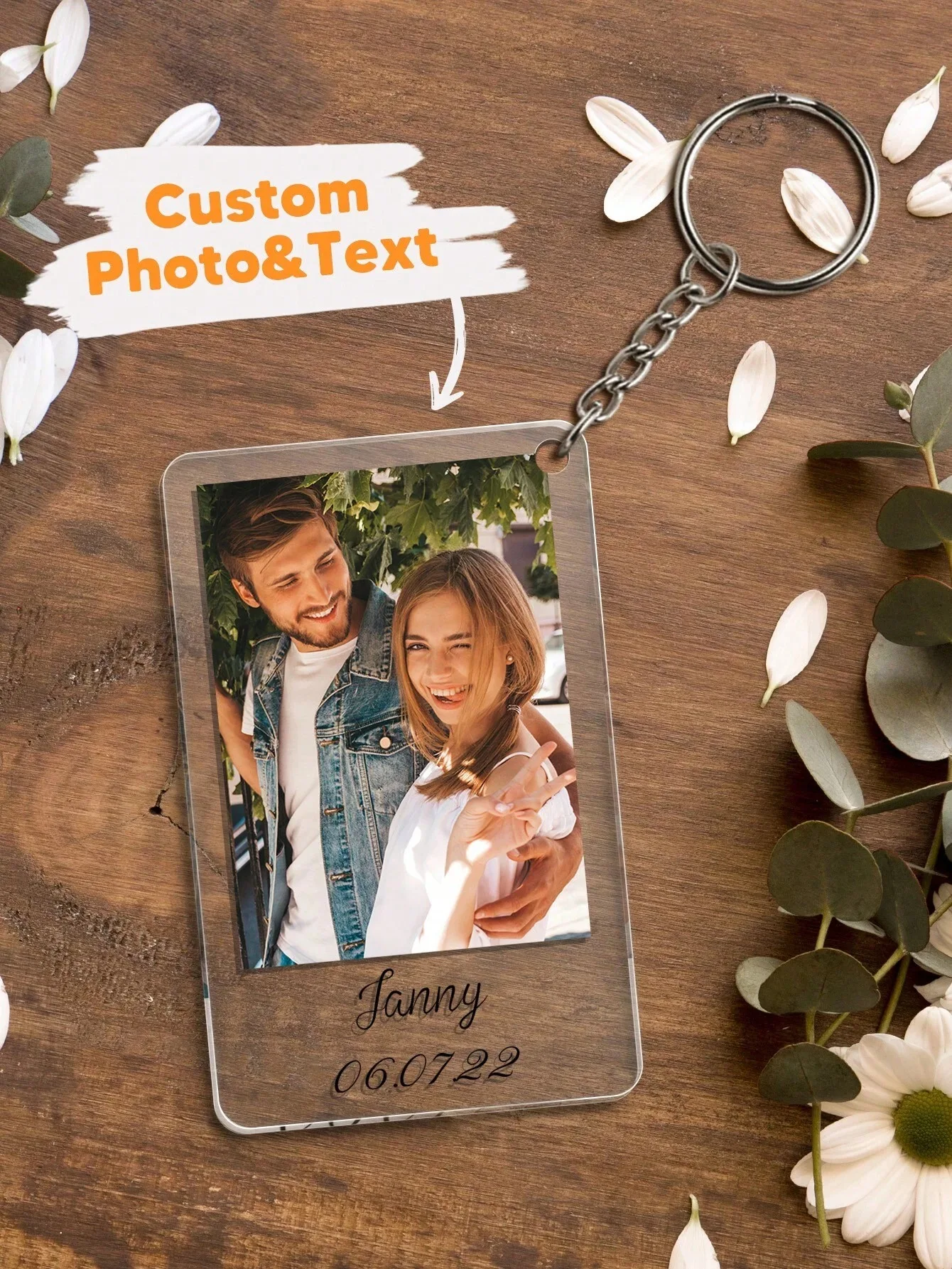 Custom Couple Photo And Text Keychain, Personalized Acrylic Keychain, Christmas Gift, Christmas Decorations