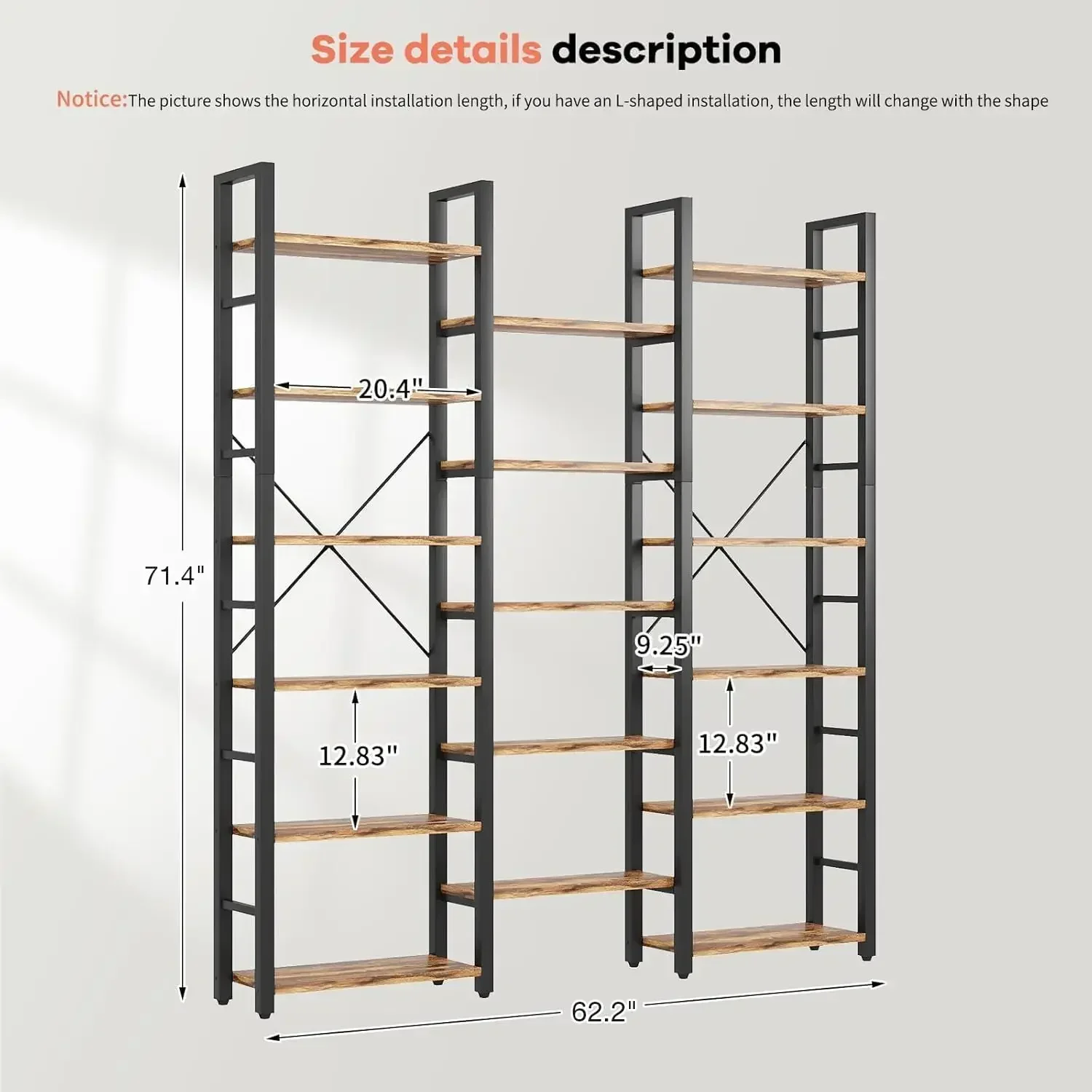 Triple Wide 6 Tier Bookshelf, Shape Changeable Bookcases, Open Display Shelves, Modern Tall Bookcase Furniture for Bedroom, Livi