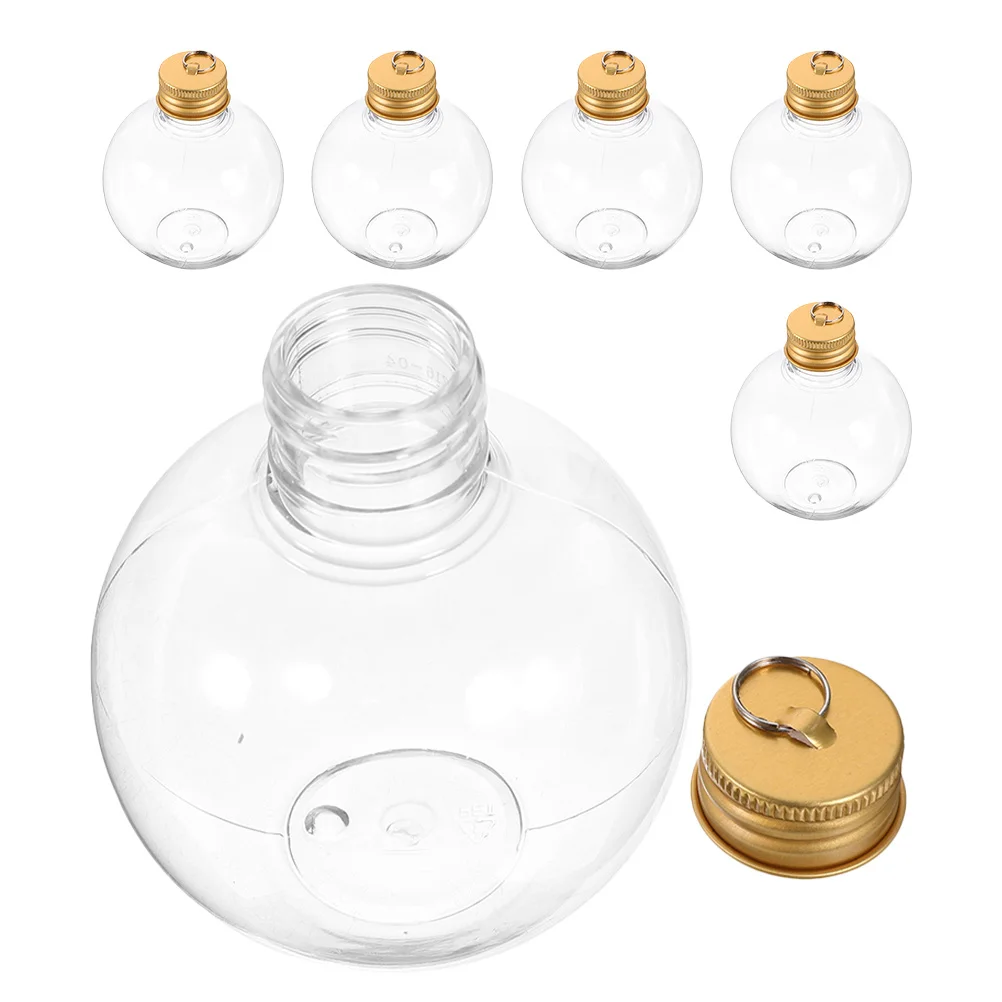 

6 Pcs Bottles with Funnels Christmas Drink Containers Ball Shape Plastic Booze-filled Ornaments Clear Fillable Bulbs