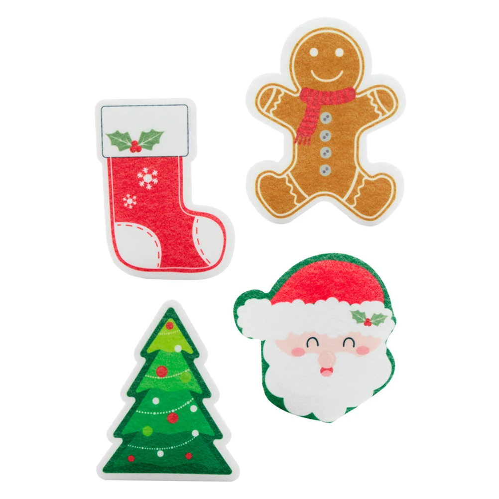 

4Pcs Christmas Dishwashing Sponges Thickened Reusable Scrub Kitchen Sponges Soft Gentle Dish Scrubber Household Cleaning Fun