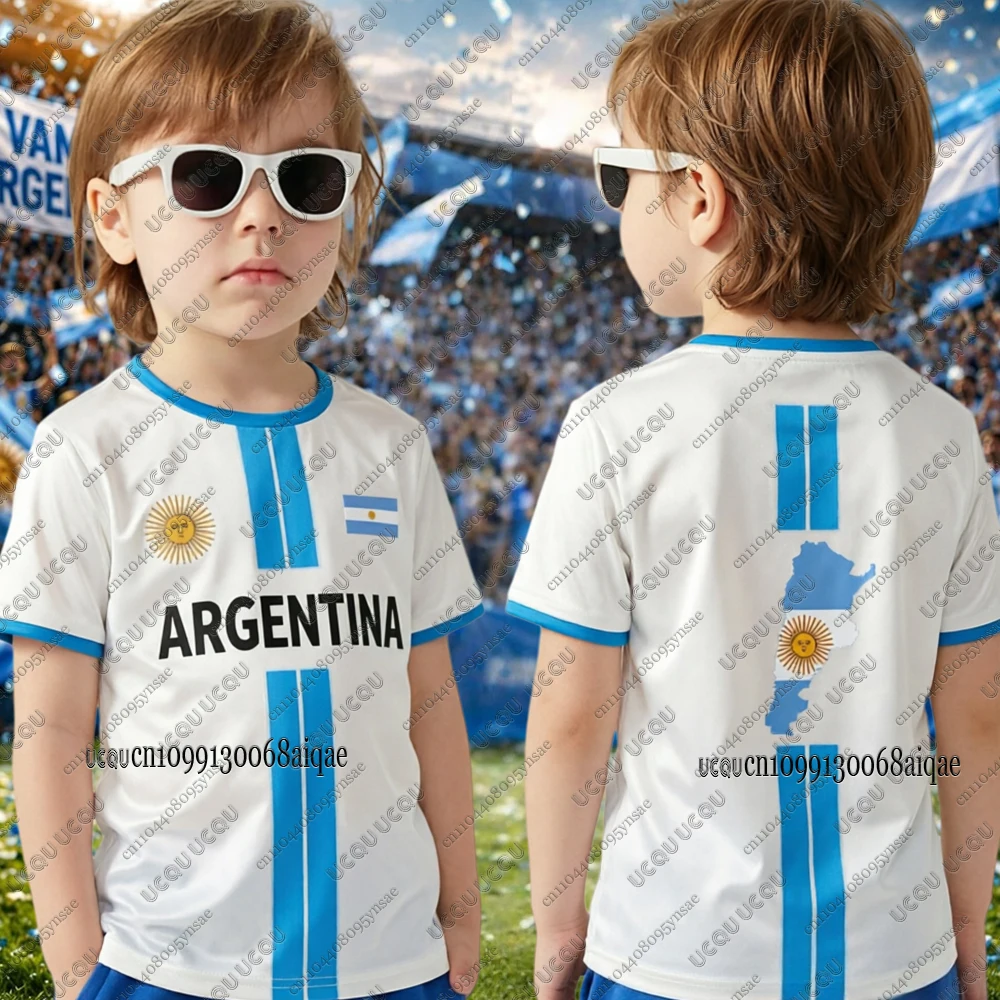 Summer New Argentina Flag Print Football Jersey For Kids Casual Sports T-shirt Argentina Soccer Jerseys Unisex Trainning Uniform