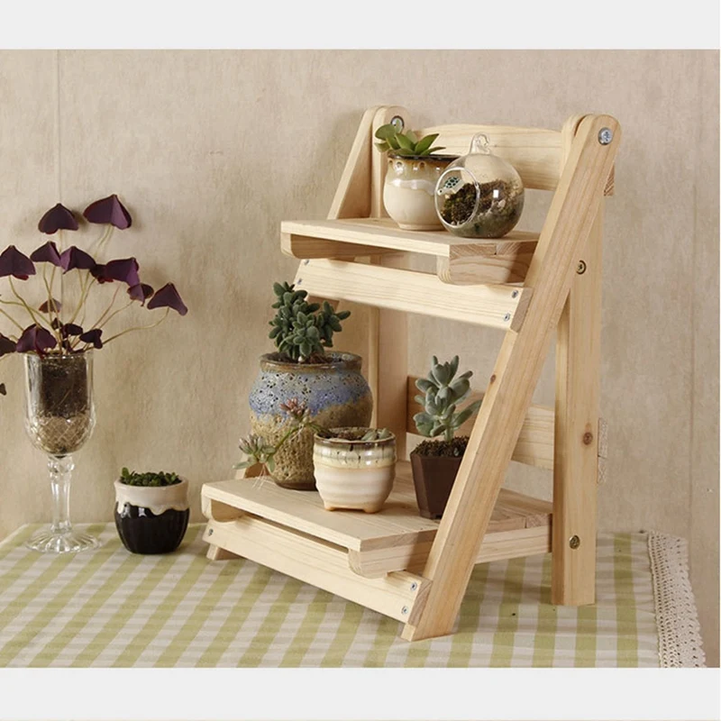 Wooden Plant Stand 2 Tiers Flower Pot Rack Planter Display Holder Book Rack Indoor Succulents Display Storage Shelf