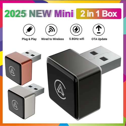 2025 2 en 1 Mini caja inteligente adaptador Carplay inalámbrico Android Auto WIFI conexión automática para Toyota Volvo FIAT Benz Kia MAZDA FORD JEEP