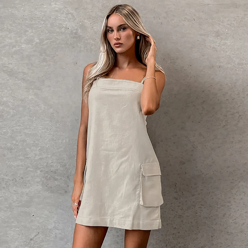 

Women Clothing Temperament Solid Color Casual Strap Dress 2024 Spring Summer New Girls Fashion Gentle Minimalist Style Dress