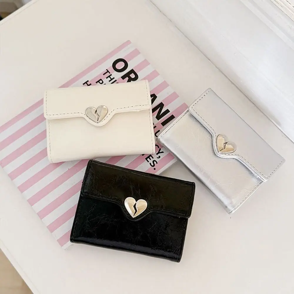 Dompet Korea Model Crack Heart Bahan Kulit PU Berkualitas Tinggi Dompet Kulit Wanita Lipat Pendek Dompet Pelajar Tempat Kartu