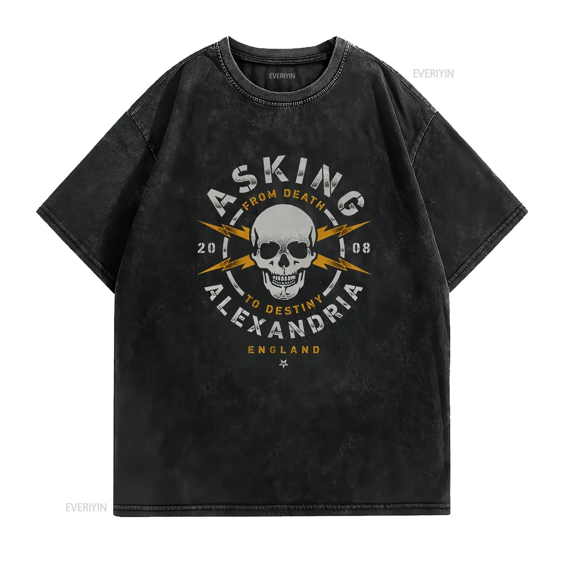 Asking Alexandria T Shirt Danger vintage Washed Unisex Versatile Stylish fashion homme streetwear Slightly graphic Stretched