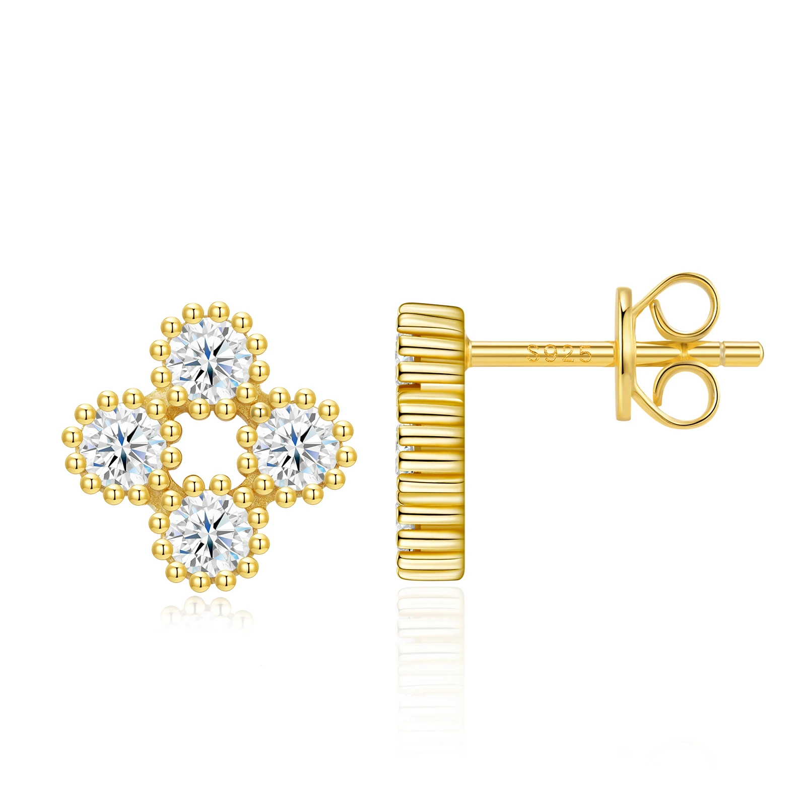 S925 Sterling Silver Four Leaf Clover Moissanite Stud Earrings D Color VVS Moissanite Diamond Earrings Gold Plated Lucky Jewelry