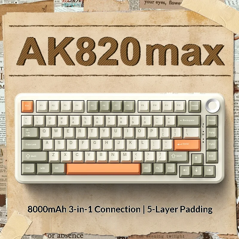 

Ajazz Ak820max Mechanical Keyboard Wireless Bluetooth Side Gaming 75 Array Game Customization With Wire For Computer Office
