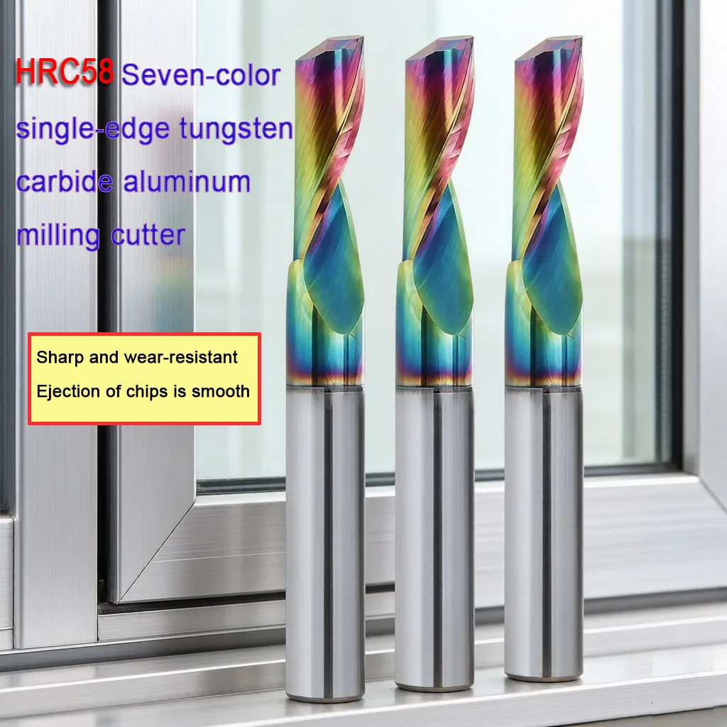 KINGYA HRC58 Seven-Color Coating and Without Coating Aluminum Single-Edge Tungsten Carbide Milling Cutter D3.175-D12 1F