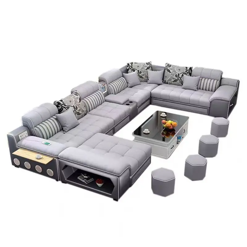 U-shaped sofa combination simple modern size living room fabric sofa