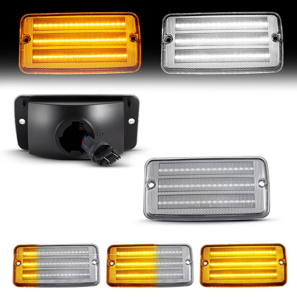 Smoked Lens Front Bumper LED Side Marker Turn Signal Light for Jeep Wrangler TJ 1997-2006 Dynamic Amber DRL White