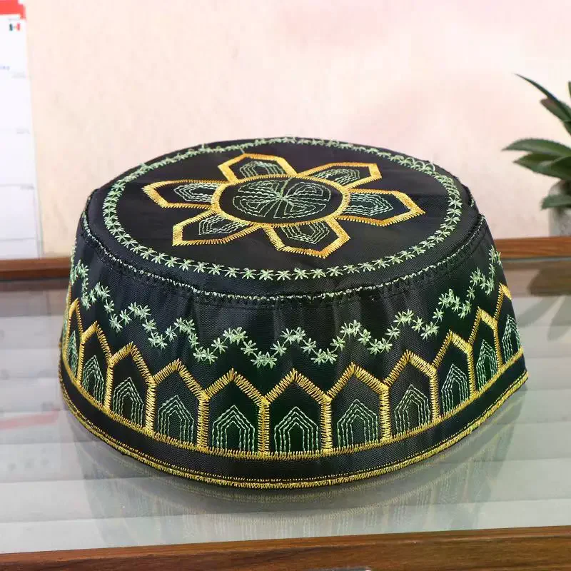 Polyester Embroidery Men Prayer Caps Arab Muslim Leisure Saudi Arabia Hat Headscarf Clothing Turban Saudi Cap Cotton