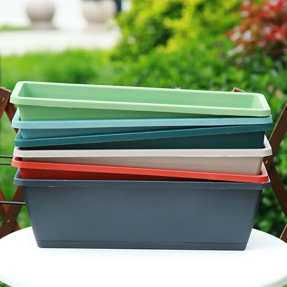 

3Pcs Resin Rectangular Planter Breathable Large Vegetable Growing Pot with Tray Drainage Hole Self-Watering Flower Pot
