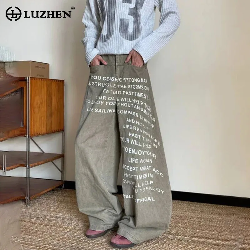 

LUZHEN мешковатые широкие повседневные джинсы с персонализированным буквенным принтом, мужские повседневные джинсы, новинка 2025, уличная одежда, оригинальные джинсовые брюки, прямые JY4173