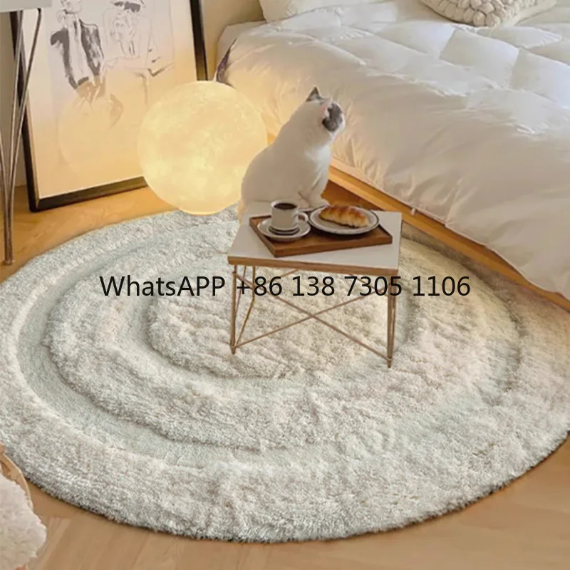 

Solid color round Nordic style high-end light luxury thickened handmade carpet simple bedroom bedside study blanket