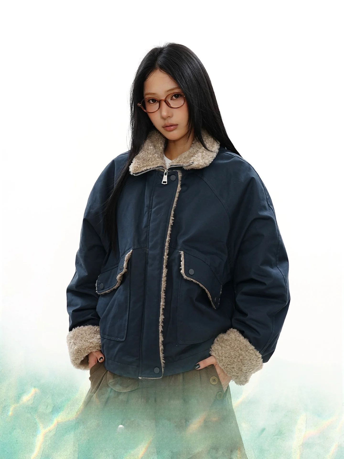 

Lamb Fur Collar Short Loose Cotton Jacket Men's Winter New Style Fashionable Workwear Wind Coat Warm Commute Pure Color Zipper