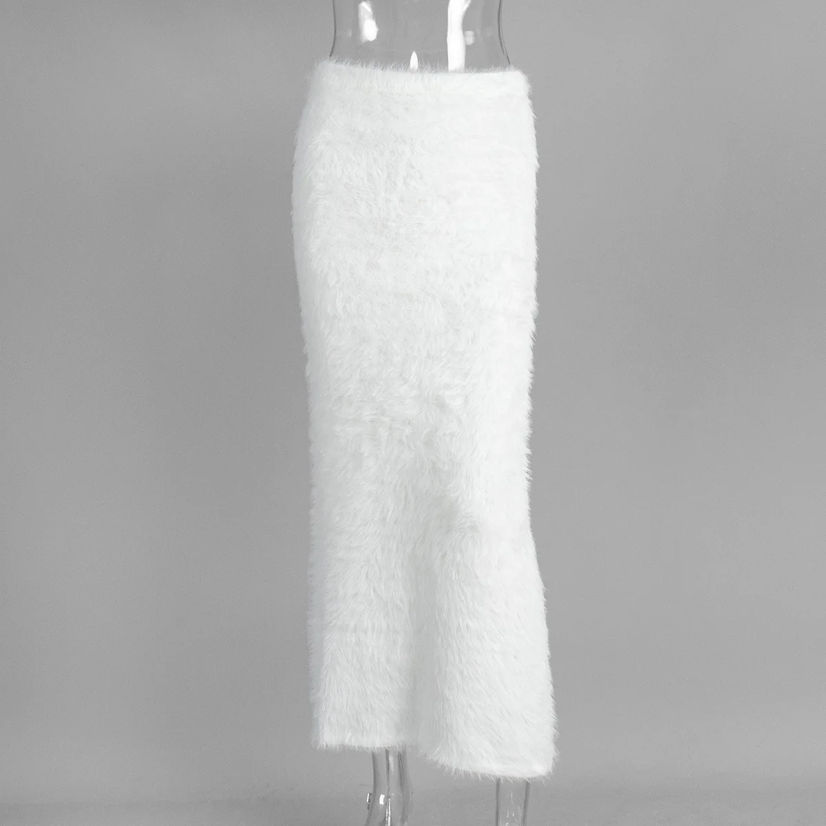 Women Knit Maxi Skirt White Elegant High Waist Slim Long Fur Feather Commute Autumn Female Knitwear Solid Color Skirts 2025