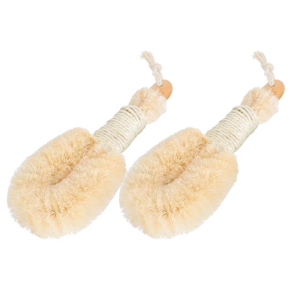 

2pcs Sisal Brush Shower Body Body Dry Brush For Women Scrub Wood Handle Exfoliator Large Small Size Plant Fiber Wash Tool