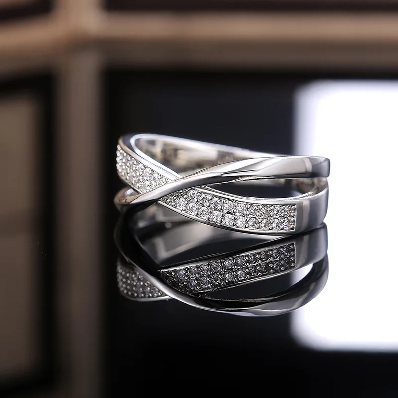 Classic Two Tone X Shape Cross Ring for Women Wedding Fashion Jewelry Dazzling CZ Stone Large Modern Rings Wholesale